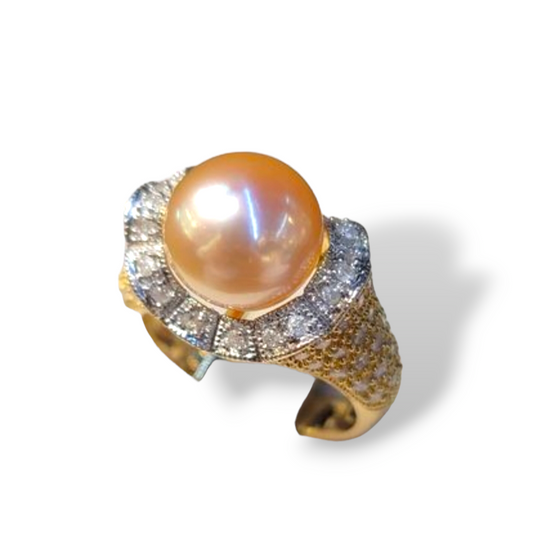 #5088 pearl and diamond ring