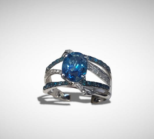 #4477 blue topaz and diamond Ring